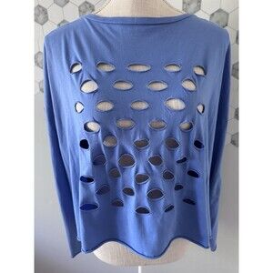 Planet by Lauren G Blouse Top‎ One Size Perforated Distressed Blue Rocker